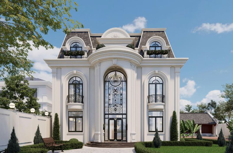 Mẫu biệt thự cao cấp phong cách tân cổ điển mái Mansard