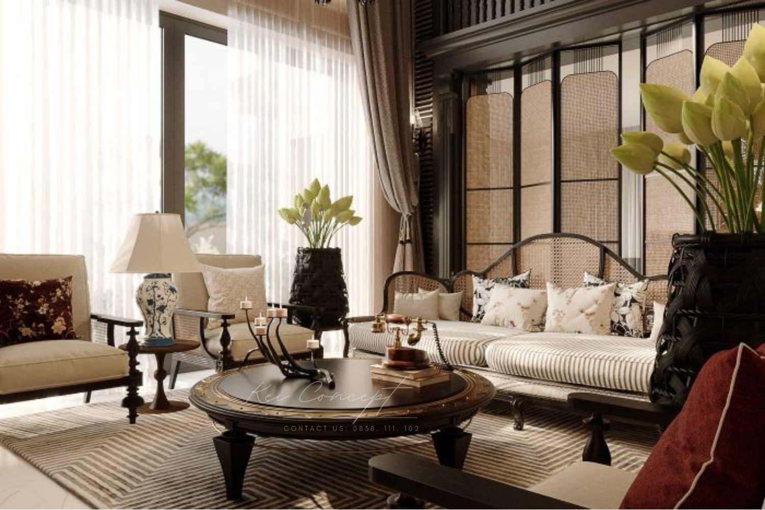 Nội thất gỗ tự nhiên đẹp phong cách indochine
