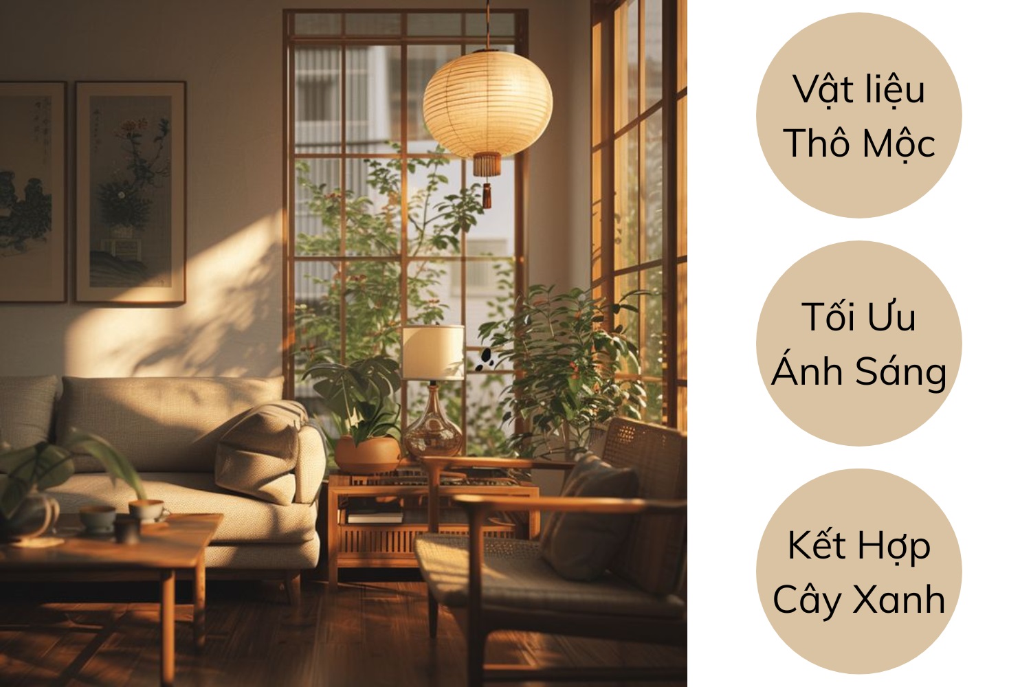 Nội thất thô mộc gần gũi với thiên nhiên